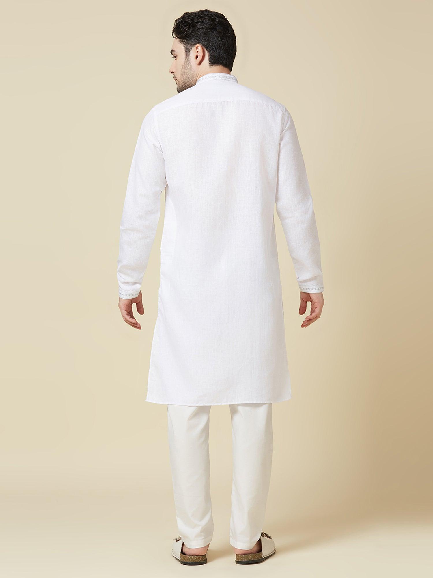 White 100% Pure Linen Long Kurta - Bhrata