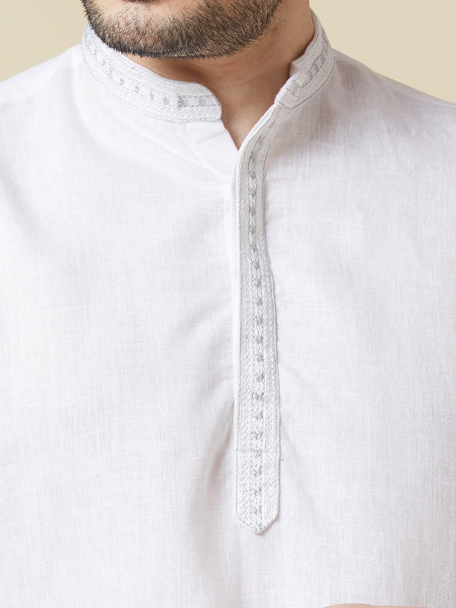 White 100% Pure Linen Long Kurta - Bhrata