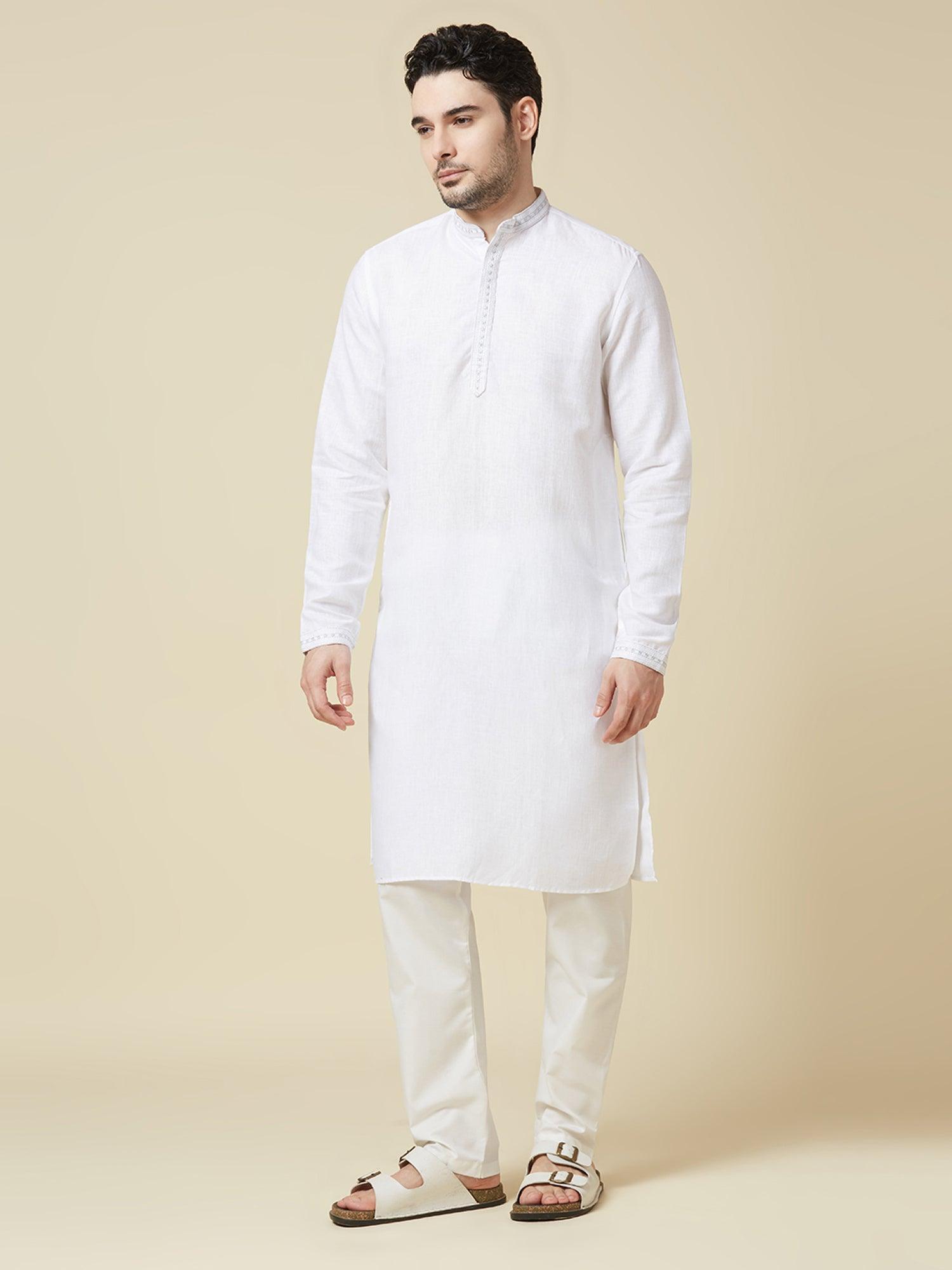 White 100% Pure Linen Long Kurta - Bhrata