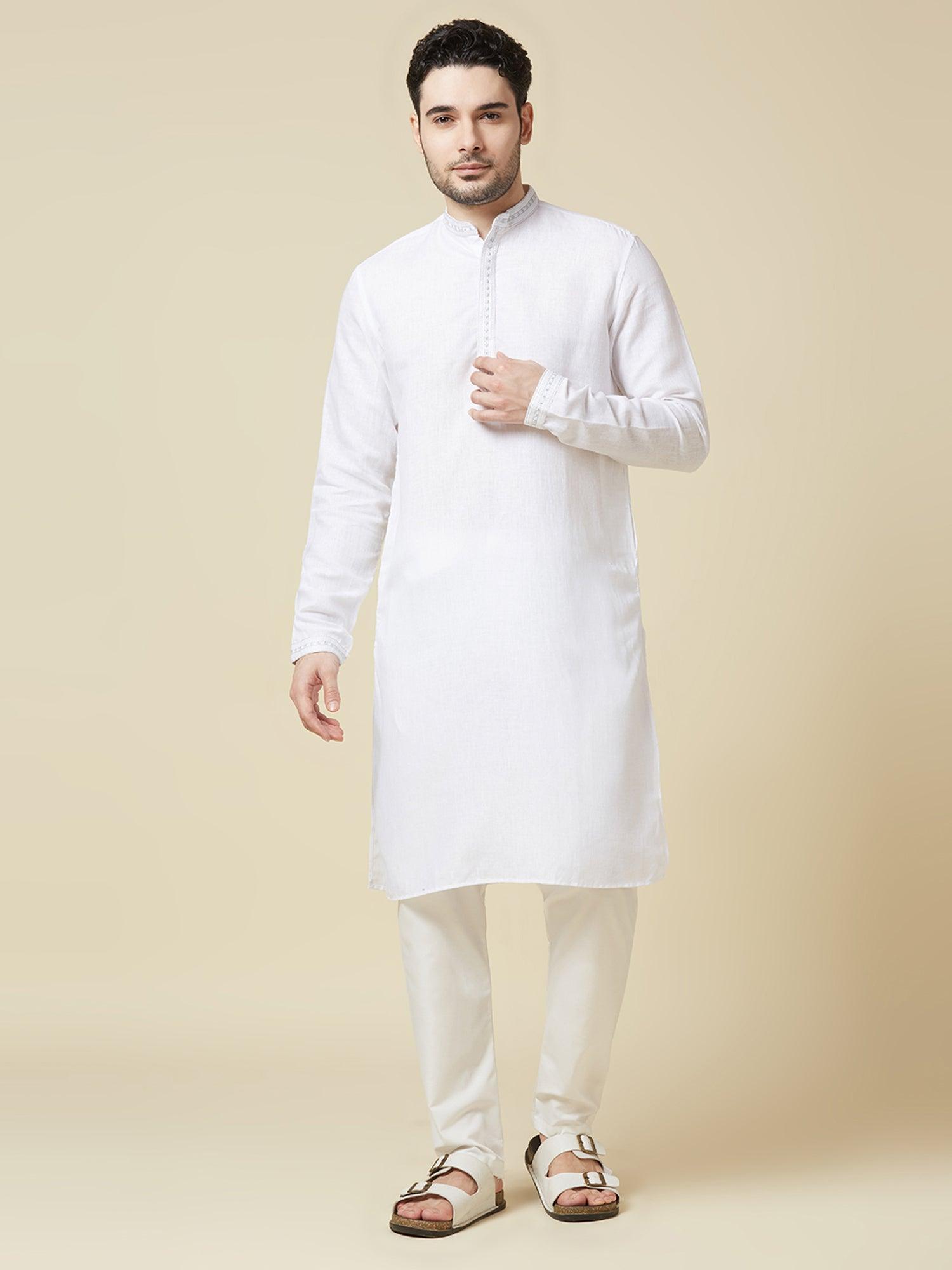White 100% Pure Linen Long Kurta - Bhrata