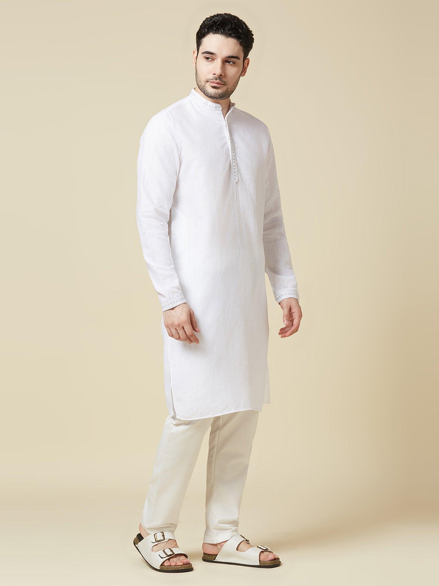 White 100% Pure Linen Long Kurta - Bhrata