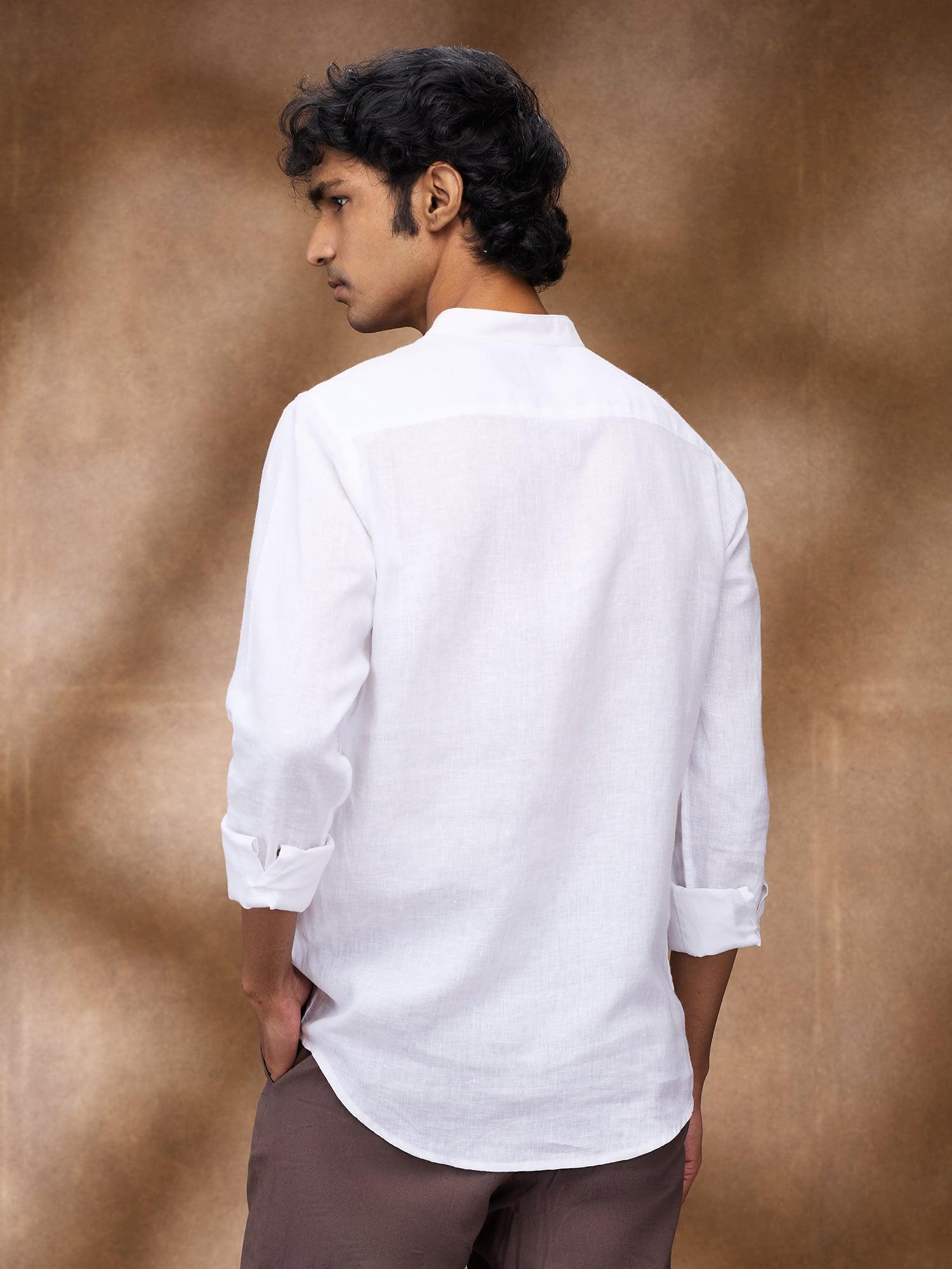 White 100% Pure Linen Short Kurta - Bhrata