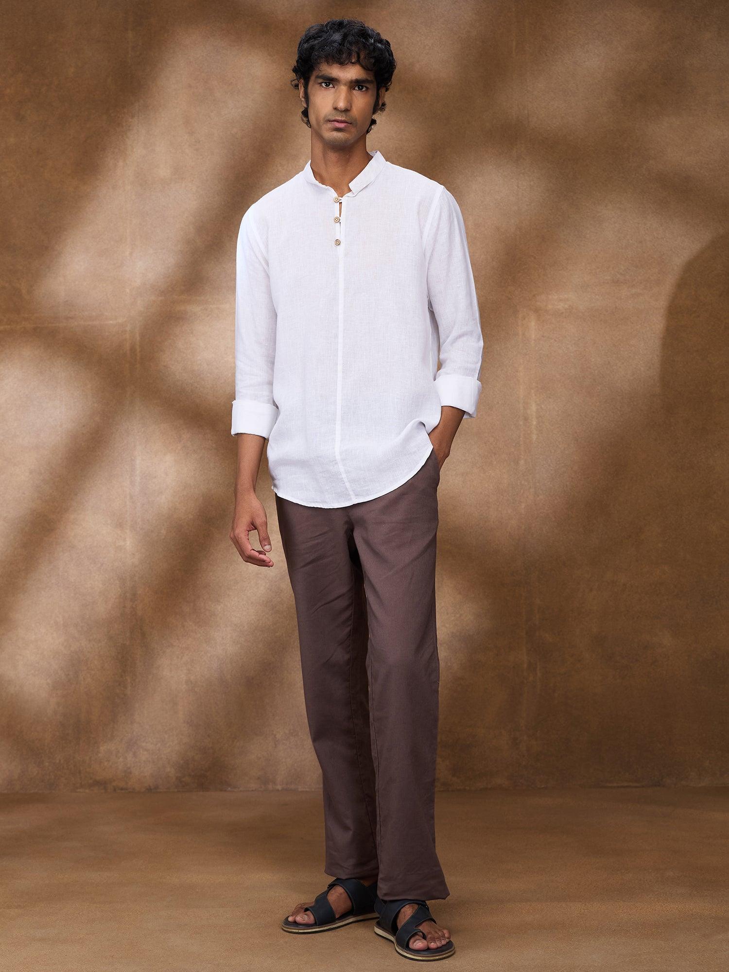 White 100% Pure Linen Short Kurta - Bhrata