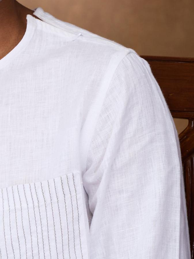 White 100% Pure Linen Zippered Kurta - Bhrata