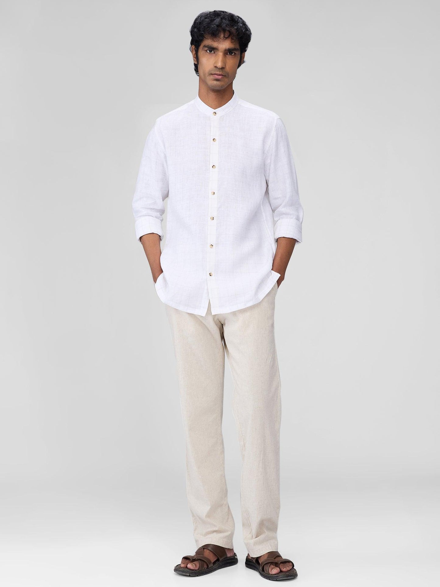 White Check 100% Pure Linen - Bhrata