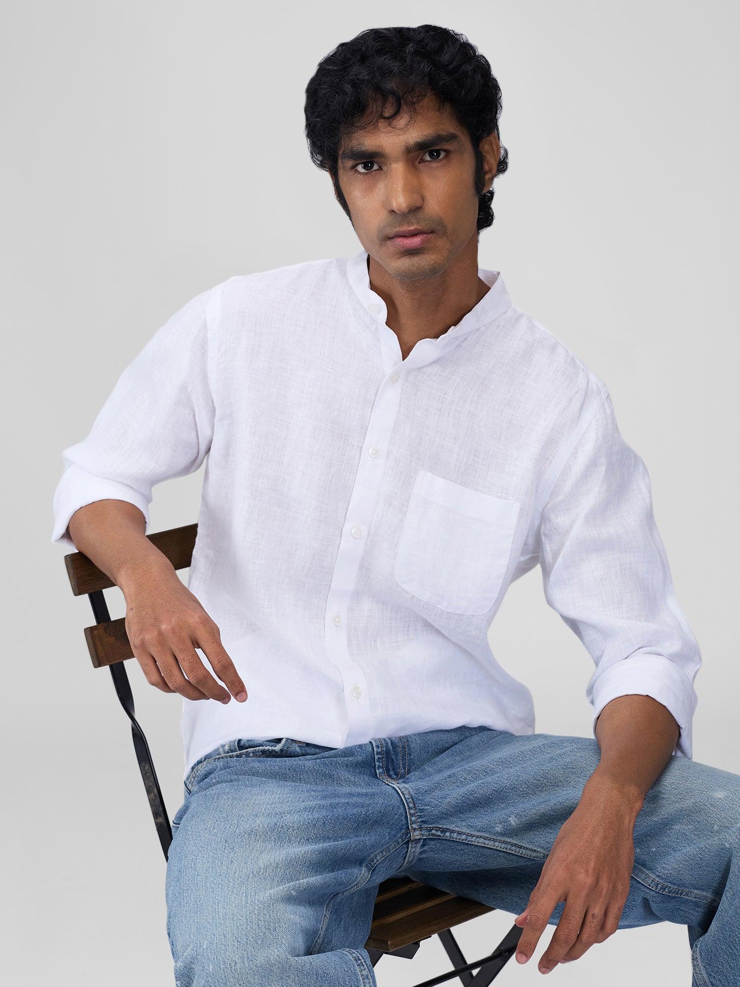White Mandarin 100% Pure Linen - Bhrata