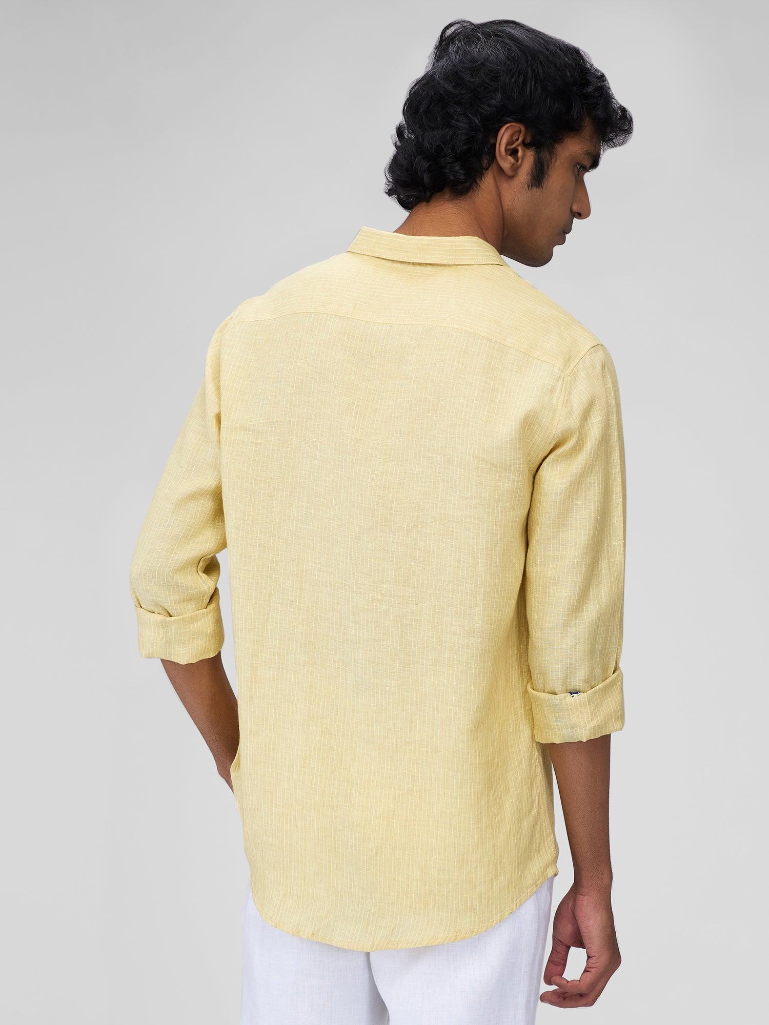 Yellow 100% Pure Linen Stripes - Bhrata