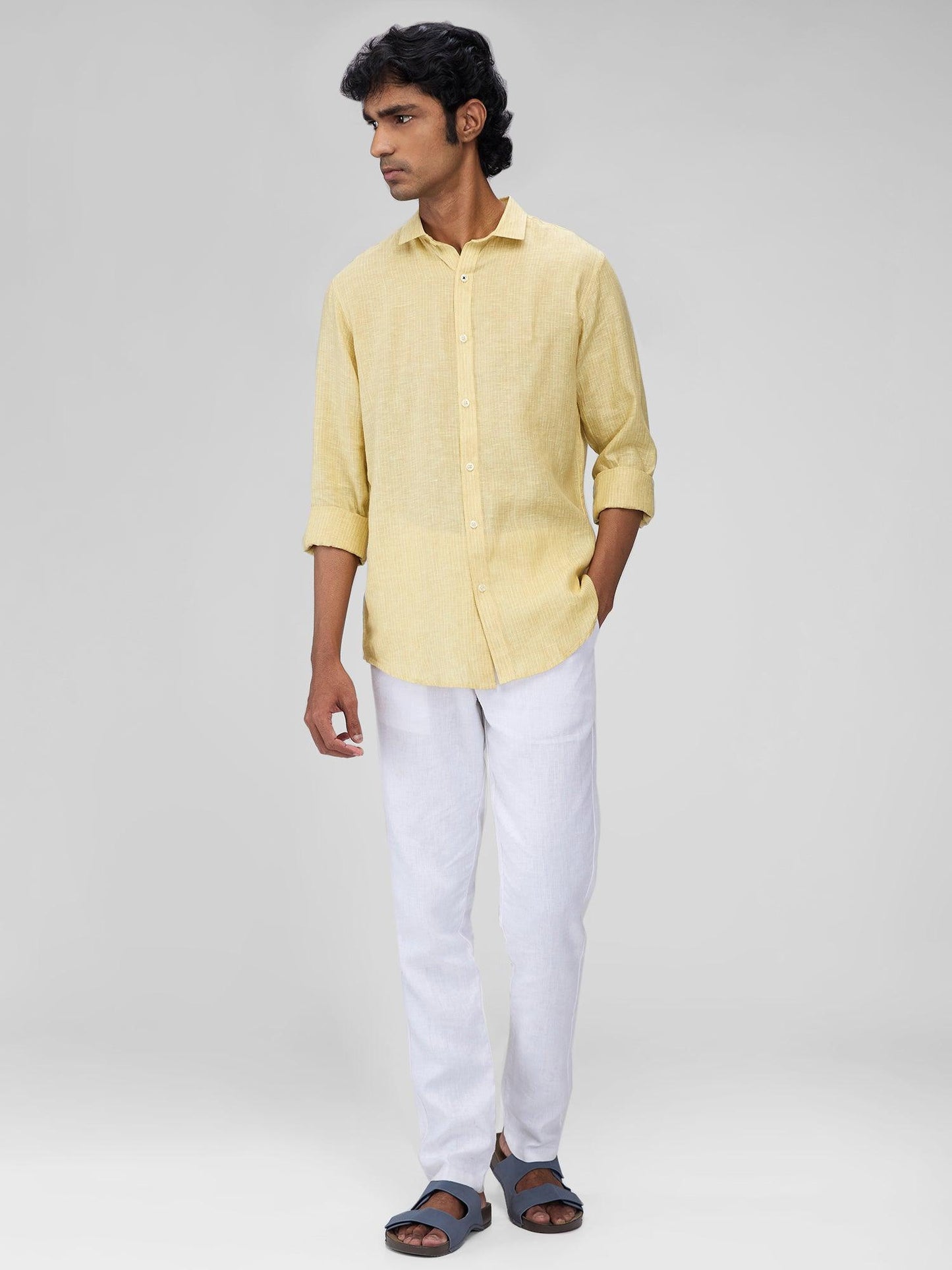 Yellow 100% Pure Linen Stripes - Bhrata