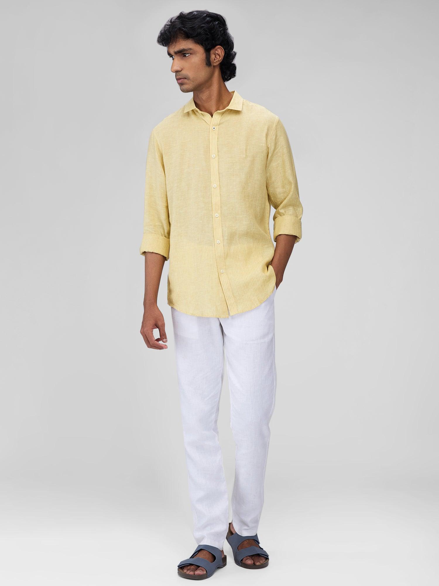 Yellow 100% Pure Linen Stripes - Bhrata
