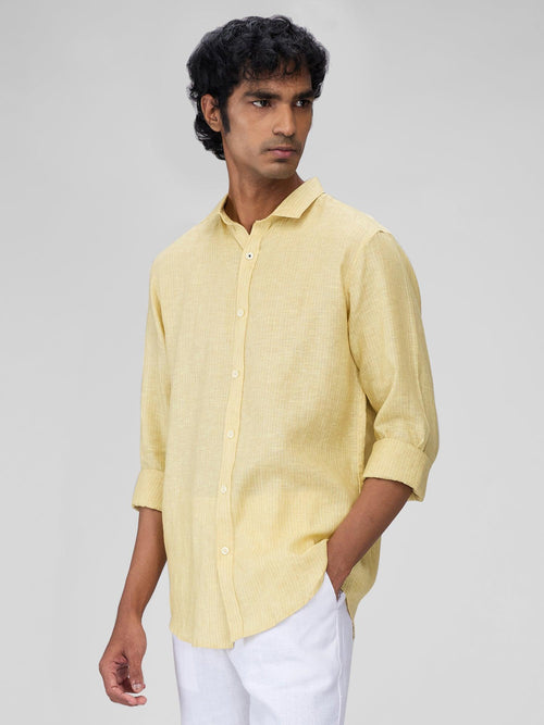 Yellow 100% Pure Linen Stripes - Bhrata
