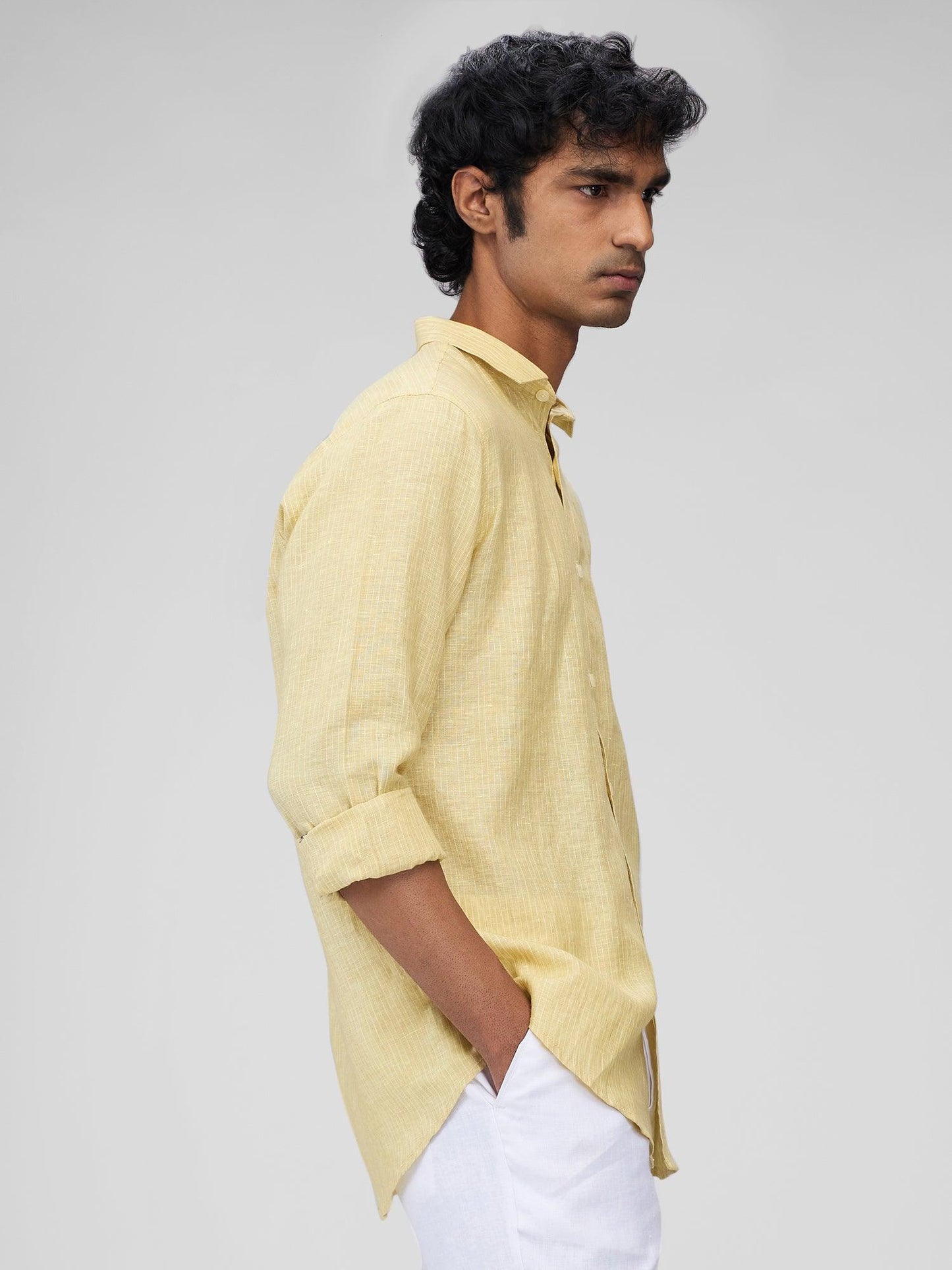 Yellow 100% Pure Linen Stripes - Bhrata