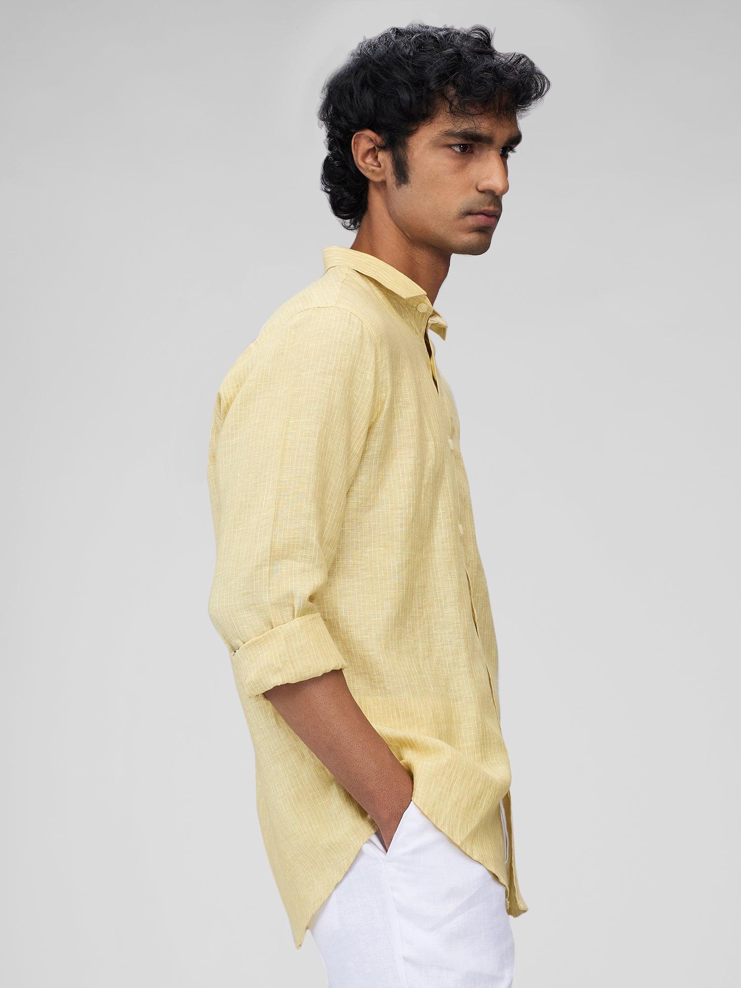 Yellow 100% Pure Linen Stripes - Bhrata